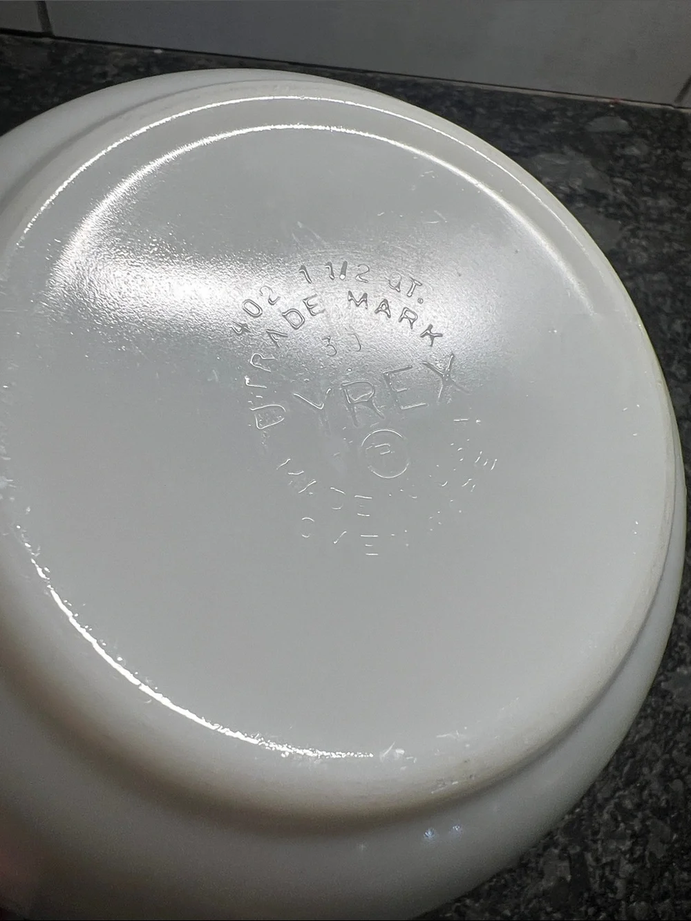 Vintage #402 Pyrex White Mixing Bowl with Olive Green Floral Band